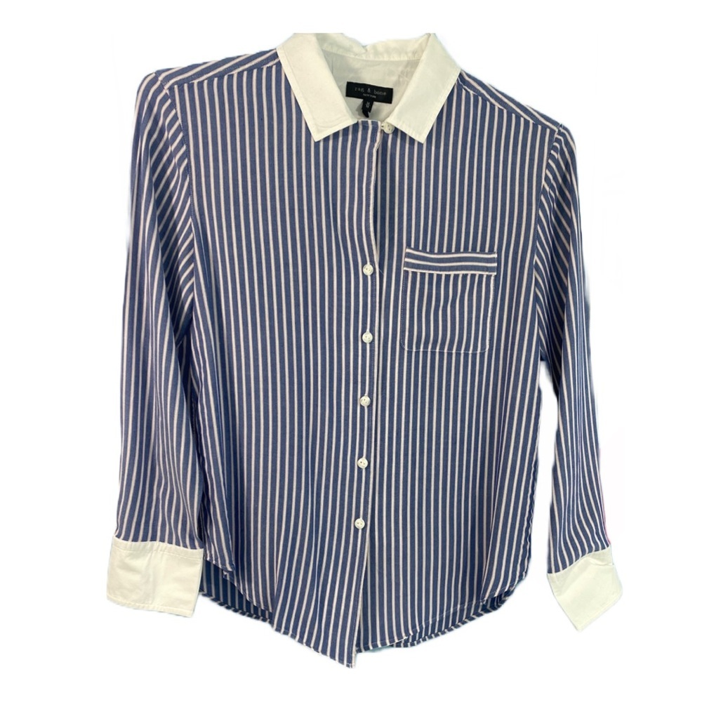 𝅺Rag and Bone women’s striped button down shirt blue and white size Medium